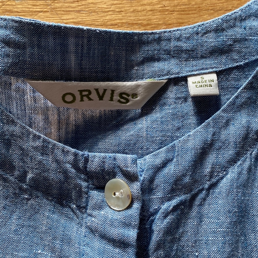 Orvis Linen Chambray Button Front Short Sleeve Sh… - image 2